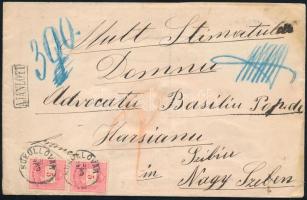 1882 Ajánlott levél 4 x 5kr Színes számú bérmentesítéssel "KÜKÜLLŐVÁR" - Nagyszeben (egy hátoldali bélyeg elvágva / 1 stamp on the backside cut)