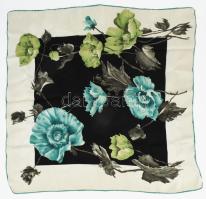 Vintage fekete alapon kék-zöld kendő, 75x75 cm