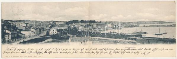 1901 Pola, Pula; Handelshafen / Kereskedelmi kikötő. 2-részes kihajtható panorámalap. Dep. F. W. Schrinner. Phot. Atelier "Flora" / commercial port. 2-tiled folding panoramacard (EK)