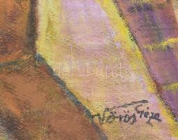 Vörös Géza jelzéssel: Csendélet. Olaj, farost. Sérült. 69x54,5 cm