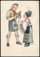 1933 Gödöllői Jamboree-ről hazaküldött képeslap Márton Lajos (1891-1953) grafikájával