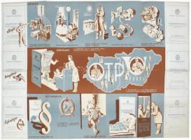 1953 Magyarország autóbusz-hálózata (MÁVAUT) térkép, hátoldalán OTP takarékbetétkönyv reklámmal, haj...
