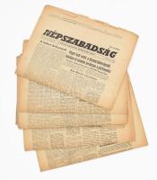 1956 A Népszabadság 7 db száma, 1956. nov. 23. - dec. 13., az egyik szám címlapján október 23-ról megemlékező írással, vegyes állapotban