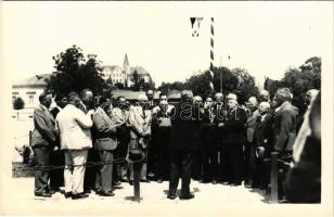 Léva, Levice; Országzászló, daloskör / Hungarian flag with men's choir. photo