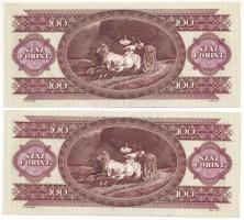 1992. 100Ft (2x) sorszámkövetők "B 670 021860 - B 670 021861" egyik nyomdai festékfoltokka...