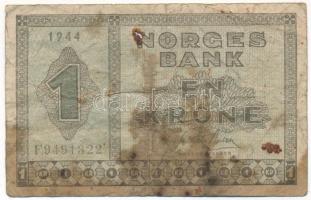 Norvégia 1944. 1K T:VG folt, lyuk Norway 1944. 1 Krone C:VG spot, hole Karuse P#15