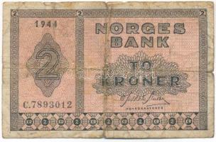 Norvégia 1944. 2K T:VG folt, kis szakadás Norway 1944. 2 Kroner C:VG spot, small tear Karuse P#16