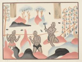 3 db távol-keleti illusztrációkról készült színes reprodukció, változó állapotban, 23x30 cm körül