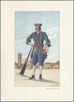 Torino városi őrségének egyenruhái a XV. sz.-tól a XIX. sz.-ig, 6 db színes reprodukció (szign.: Big...