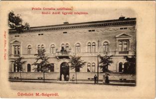 Máramarossziget, Sighetu Marmatiei; Prielle Cornélia szülőháza, Szabó Aurél ügyvéd tulajdona. Berger Miksa kiadása / villa of a lawyer (birthplace of Kornélia Prielle actress) (fl)