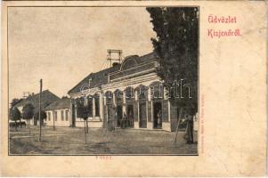 Kisjenő, Kis-Jenő, Chisineu-Cris; Fő tér, Kaufmann Manó és Társa üzlete és saját kiadása / main square, publisher's shop (r)