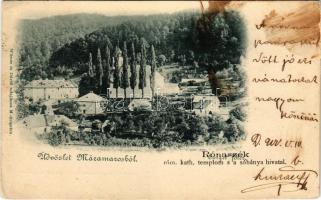 1900 Rónaszék, Rohnen, Costiui (Máramaros); Római katolikus templom és a sóbánya hivatal. Wizner és Dávid kiadása / Catholic church, salt mine office (fl)