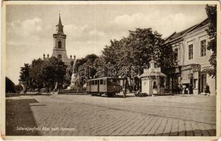 1932 Sátoraljaújhely, Római katolikus templom, Bodrogközi Kisvasút benzin villamos motorkocsija (EM)