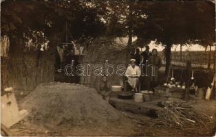 1929 Badacsony, cserkésztábor konyhája, cserkészek / Hungarian boy scouts, scout camp's kitchen. photo (EK)