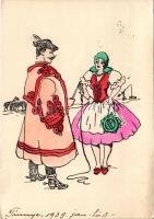 1939 Magyar folklór művészlap / Hungarian folklore art postcard (EK)