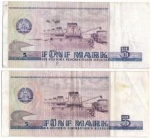 NDK 1975. 5M (2xklf) különböző szélességű sorszámokkal T:F 
GDR 1975. 5 Mark (2xdiff) with differen...