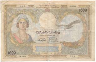 Jugoszlávia 1931. 1000D T:F kis szakadások Yugoslavia 1931. 1000 Dinara C:F small tears Krause P#29