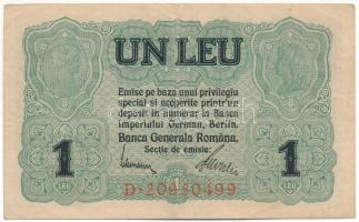 Románia / Német megszállás 1917. 1L nyolc jegyű sorozatszám T:F erős papír Romania / German occupation 1917. 1 Leu 8 numbers in serial C:F strong paper Krause P#M3b