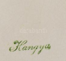 Hangya Szövetkezet reklámos antik fajansz tárolóedény fedővel, kopással, kis pattogzással, d: 13 cm,...