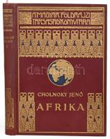 Cholnoky Jenő (1870-1950): Afrika II. kötet. Magyar Földrajzi Társaság könyvtára. Bp., [1930], Lampel R. (Wodianer F. és Fiai) Rt., 4+1+268-488 p. +1 (színes kihajtható térkép) t. Gazdag fekete-fehér képanyaggal, és térképpel illusztrált. Kiadói dúsan aranyozott egészvászon sorozatkötésben, kissé kopott borítóval.