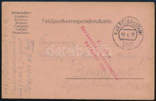 1917 Tábori posta levelezőlap "K. und K. Marinestationskommando Feldpost 406"