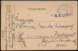 1918 Tábori posta levelezőlap "S.M.S. LIKA"