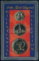 USA 1976. 1/4$, 1/2$, 1$ aranyozott "Bicentennial" kiadások, eredeti tokban, tanúsítvánnya...
