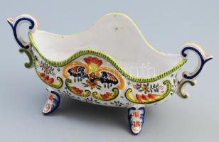 Olasz multicolor mázas jardiniere, jelzett, sérüléssel, 28x12 cm