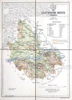 [Térkép] Esztergom megye térképe. Tervezte: Gönczy Pál. Mértéke: 1 : 225.000. (1887) Budapest, 1887. Posner Károly Lajos és Fia Térképészeti Intézete. Színes térkép, mérete: 330x240 mm egy 355x260 mm méretű térképlapon. Az 1876. évi vármegyerendezés után szükségessé vált új, a közoktatásban is haszonnal forgatható megyetérképeket készíteni. A feladatra Gönczy Pál közoktatásügyi államtitkár Kogutowicz Manó (1851-1908) térképészt kérte fel, a magyar kartográfia korszakos egyéniségét, aki 1884-1890 között 30 vármegye nagy felbontású térképét készítette el. E térképkiadás mellékterméke a közigazgatási áttekintő térképek sora, melyből példányunk a Gerecsét, a Dorogi-árkot, a Visegrádi-hegységet és a Duna északi oldalán a Garam mentét is magába foglaló Esztergom vármegyét ábrázolja. Zemplén megye területét ábrázolja. Színes térképünk a hegy- és vízrajzi részleteken kívül feltünteti a megye járási beosztását, vasút- és közúthálózatát, rendezett tanácsú városát, mezővárosait, falvait és pusztáit, kastélyait, egykori csatatereit, bányáit és kőfejtőit, fürdőhelyeit és mocsarait, réveit és gőzhajó-állomásait. Egyes települések mellett az elérhető takarékpénztári, postai és távirdai szolgáltatások is feltüntetve. A térképen jól tanulmányozható a megye közeledési infrastruktúrájának fejlődése is: a vasút a lehetőségekhez képest jól átszövi a megye térségeit, a Budapest felől érkező vasút a Duna északi oldalán halad, és Párkánynál bomlik bonyolult, a Garam mentét beszövő hálózattá. Térképünkön érdekes módon Esztergomot még nem érinti személyszállításra is alkalmas vasút, ahogyan a Dorogi-árkon keresztül sem érkezik vonat Budapestről (jóllehet a térség a megindult dorogi szénbányászat miatt komoly ipari potenciállal bír). A megye területe domborzati szempontból színezve, a szomszéd megyék vízrajzi, közlekedési és településhálózati részletei fekete (illetve kék) színnel nyomottak. A térkép felirata a jobb felső sarokban, felette a megye címere lebeg, alatta a jelmagyarázat. Térképünkön a színesen nyomott térképfelület felett kézzel írt, sűrű jegyzetek. Jó állapotú lap, vászonra kasírozva, hajtogatva.