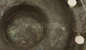 cca 1900, Antik francia ezüstözött réz étel melegentartó, jelzett, kopott, d: 32 cm, m: 10 cm