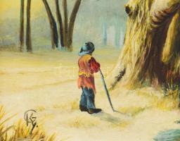 Olvashatatlan (GYK vagy KGY?) jelzéssel: Téli élet. Olaj, fa. Dekoratív fakeretben. 13x18 cm