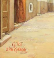 Tóth Gábor (-): Kisvárosi utca. Olaj, fémlemez. Dekoratív fakeretben. 25,5x20,5 cm