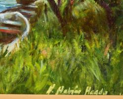 H. Molnár Magda (1935-): Vitorlás a távolban. Olaj, karton, jjl. H. Molnár Magda. Dekoratív fakeretb...