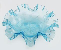 cca 1900-1930, Kék uránüveg kínáló. Jelzés nélkül, kis kopással, d: 22,5 cm /// Circa 1900-1930, blue uranium glass serving dish. Unmarked, with minor wear, diameter: 22.5 cm.