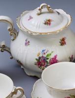 Zsolnay virágmintás tollazott teás készlet. Klf jelzéssel, kopott, teljes