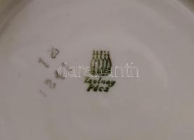 Zsolnay virágmintás tollazott teás készlet. Klf jelzéssel, kopott, teljes