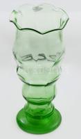 cca 1900-1930, Uránüveg váza. Csavartbordás, uránnal színezett hutaüveg, jelzés nélkül, m: 25 cm /// Circa 1900-1930, uranium glass vase. Twisted ribbed, glass colored with uranium, unmarked, height: 25 cm.