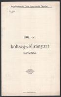 1906 A Nagybecskereki Tisztai Ármentesítő Társulat 1907. évi költség-előirányzat tervezete. Nagybecskerek, Seprős V.-ny., 9+(1) p. Kiadói tűzött papírkötés.