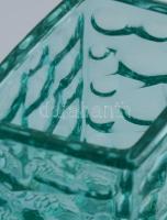 cca 1970 Jiří Brabec - SKLO UNION Rosice glass türkiz iparművész váza, jelzés nélkül, hibátlan, kopá...