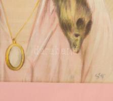 Subkégel Gyula (1907-?): Női portré. Akvarell, selyem. Jelzett. 25x20 cm. Üvegezett, dekoratív faker...