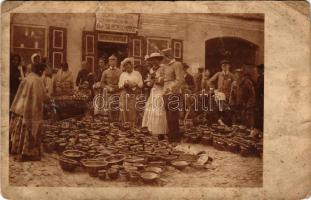 1915 Krusevac, Kruschevac; piac, Abr. Silberschatz üzlete / market, shop of Silberschatz. photo + "K.U.K. ETAPPENPOSTAMT 150" (fa)