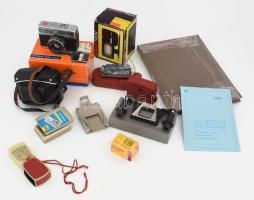 Optima 500 Sensor fényképezőgép Agfa Color-Aportar 1:2,8/4,2 Paratic objektívvel, eredeti bőr tokkal, hozzá alkatrészekkel,: fénymérők, vágógép, vakuk, film