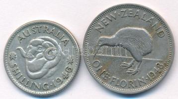 Ausztrália 1946. 1Sh Ag "VI. György" + Új-Zéland 1948. 1/Fl Cu-Ni "VI. György" T...