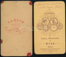 cca 1865 Női és férfi portré, 2 db keményhátú fotó Matzner és Koch műterméből, egyik fotó tetején ly...