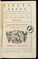 Biblia Sacra Vulgatae editionis sixti V. Pontificis Max. Jussu Recognita Et Clementis VIII... Venetiis, 1757. Ex typ. Redmondiana. XX, 742p. Korabeli, gerincén enyén sérült félbőr kötésben / slightly damaged letaher binding.