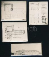 1934 Tóparti diáküdülő tervrajzairól készült kisméretű fotók, 4 db, jó állapotban, 8,5x3,5 cm és 6x5 cm körül