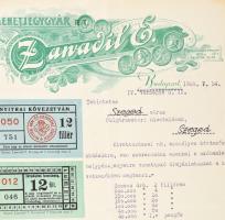 1928 Bp., Zawadil E. Menetjegygyár árajánlata ráragasztott mintákkal