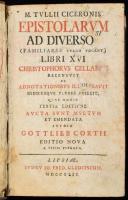 M. Tullii Ciceronis Epistolarum ad diverso (familiares vulgo vocant) Libri XVI. Christophorus Cellarius recensivit... Libri XVI. Lipsiae, 1749. Io. Frid. Gleditschii. 10 sztl lev. 855p. (52). Korabeli, kissé sérült bordázott egészbőr kötésben.