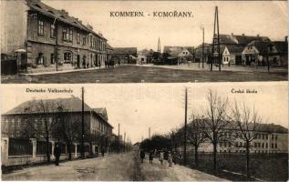 Komorany, Kommern (Most); Deutsche Volksschule, Ceská skola / street view, German and Czech schools (EK)