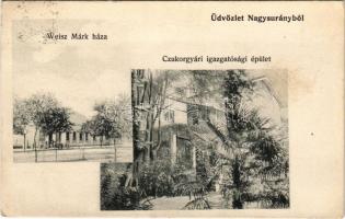 1906 Nagysurány, Velké Surany; Weisz Márk háza és üzlete, Cukorgyári igazgatósági épület. Schwartz I. kiadása / house and shop of Weisz, sugar factory's directorate building (fl)